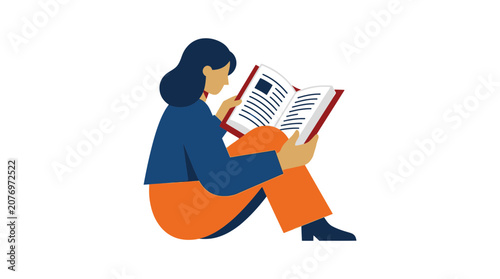 Woman Reading Book Sitting on Floor, Education, Knowledge, Leisure