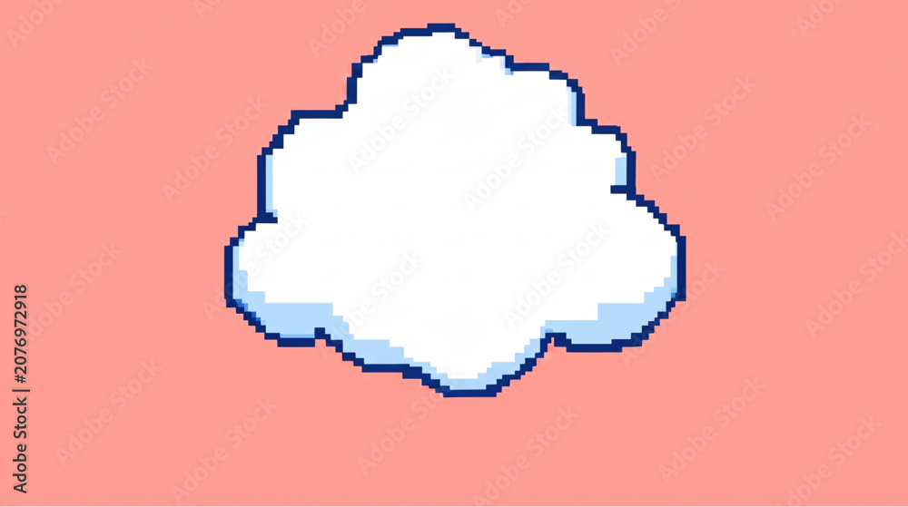 Obraz premium White cloud pixel art cartoon vector icon isolated on modern pink background for casual retro video game asset