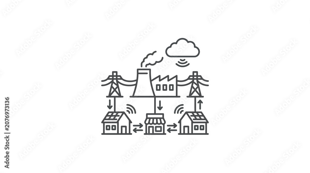 Naklejka premium Industrial and residential energy sharing grid system.