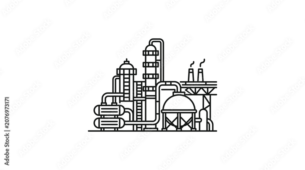 Obraz premium Industrial chemical refinery plant with tall distillation towers.