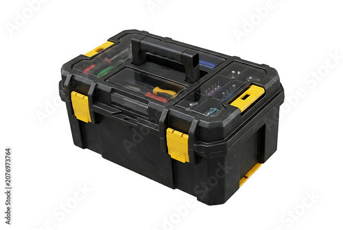 Yellow Toolbox Isolated on Transparent PNG Background Professional Tool Storage Case Mockup for Construction Repair and Maintenance