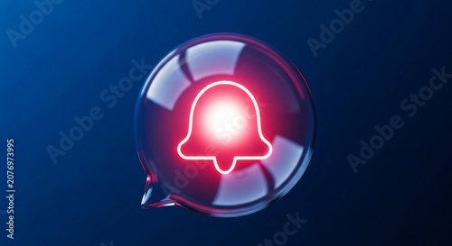 Glowing Notification Bell Icon Shining Bright on a Dark Blue Digital Background