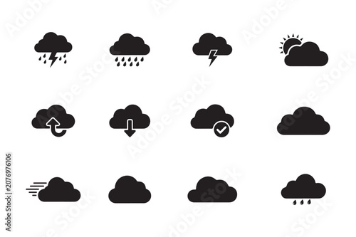 cloud icons vector silhouette, clouds weather icon set vector