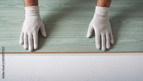Professional worker installing new laminate wooden flooring in residential room interior