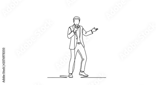 Foto Man Speaking into Microphone - Single Line Art Style