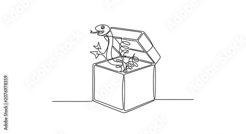 Fotografie Surprise Snake In A Box - Continuous Line Drawing