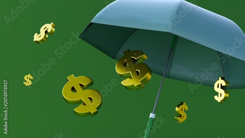 Slika na platnu A 3D rendering of umbrella is opened directly over the top of the currency symbol, shielding it from above, symbolizes health insurance, medical coverage, or financial catastrophic medical bills