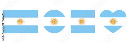 Argentina Flag Icon Set Vector Round Square Heart Waving and Map National Flag Symbols
 Isolated for Travel and Country Design