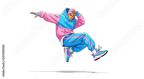 Bild auf Leinwand Breakdancer Performing Mid-Air Move Vector Illustration