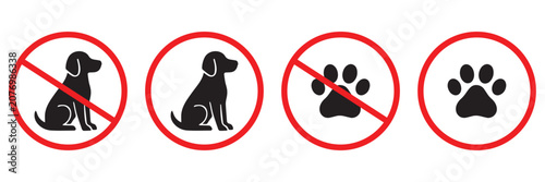Quadro su tela No dogs allowed and pets prohibition sign collection vector icon set with red warning 
ban symbol for public park safety