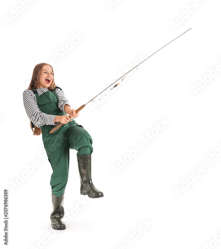 Happy young woman with fish...