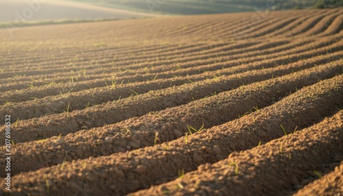 Rolling Plowed Field Lines in Golden Morning Light.