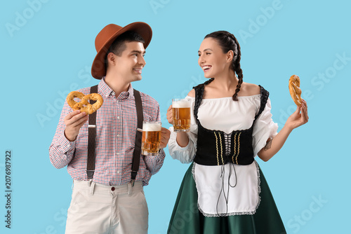 Young couple in traditional...