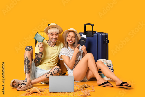 Young couple with passports...