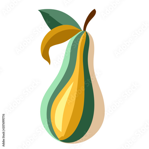 Flat vector illustration of a pear with leaf and stem