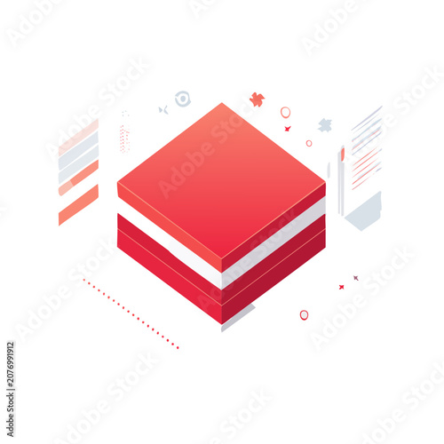 Isometric Stacked Red Cubes Vector Illustration