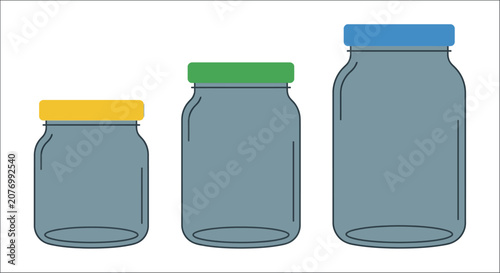 Cuadro en lienzo Glass jars with colored lids a vector illustration on a white background contain