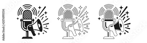 Microphone and megaphone graphic set for podcasting and public speaking