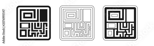 Three black and white qr code designs with unique patterns