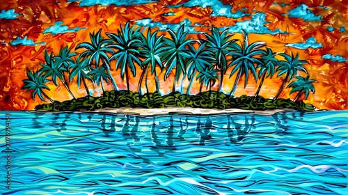 An idyllic tropical island landscape with turquoise beach