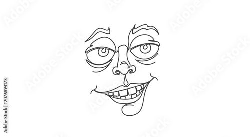 Whimsical Doodle Face - Funny Expression, Hand-Drawn Line Art