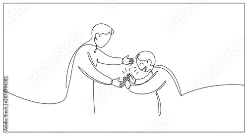 Father and Son Connection: One Line Drawing of Encouragement and Support