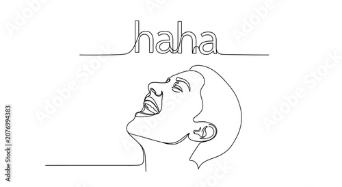Woman Laughing Hahaha Line Art - Joyful Expression, Continuous Drawing