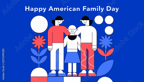 Family standing together on american family day with flowers