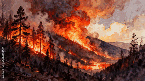 Canvastavla Scorch Wildfire isolated watercolor vector illustration svg