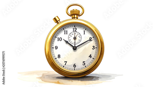 Antique Gold Pocket Watch On White Surface With White Dial, Classic Timepiece
