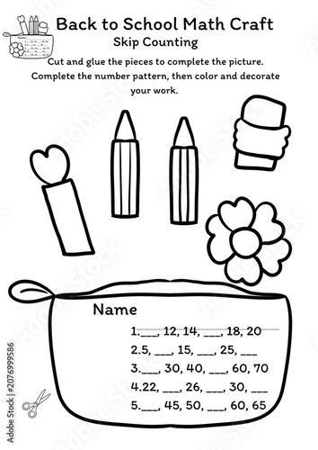 Back to school math craft pencil case skip counting worksheet