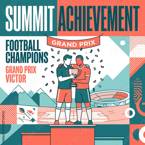 Victory Celebration For Football Champions On Grand Prix Podium With Confetti Shower