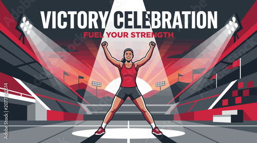 Victory Celebration Fuel Your Strength Athlete Triumphs Under Stadium Lights
