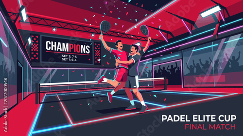 Victory Celebration In A Modern Padel Tennis Arena Stadium With Confetti