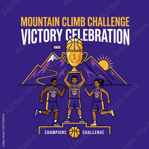 Victory Celebration Mountain Climb Challenge Basketball Champions Trophy