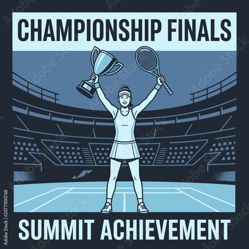 Victorious Tennis Player Holding Trophy At Championship Finals Summit Achievement