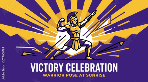 Victorious Warrior Pose At Sunrise Graphic Design Celebration Theme