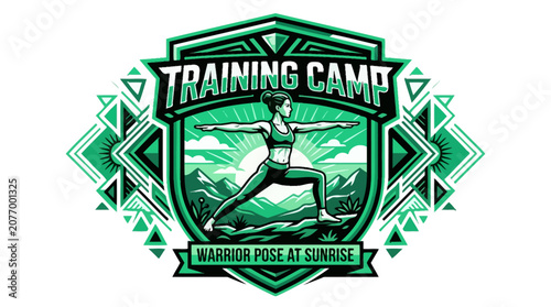 Training Camp Warrior Pose At Sunrise Emblem Graphic Design