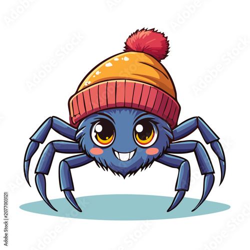 Cute cartoon spider wearing a winter beanie hat
