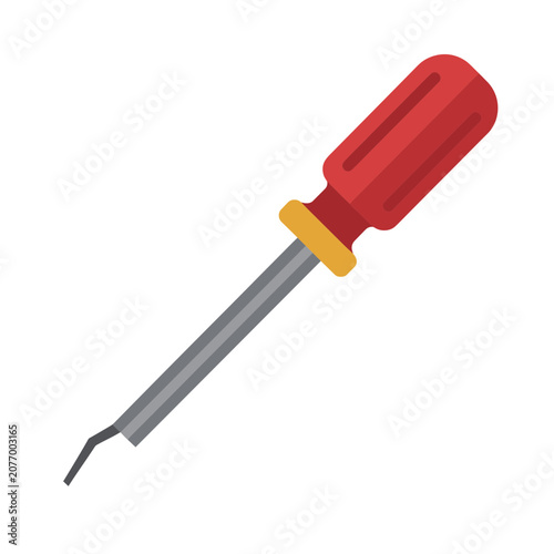 Flat icon of a screwdriver with red handle and yellow band