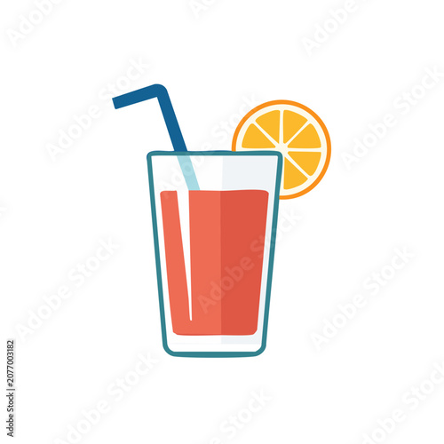 Flat illustration of a drink glass with straw and orange slice