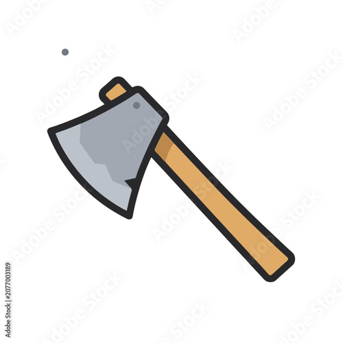 Flat illustration of a stone axe with wooden handle