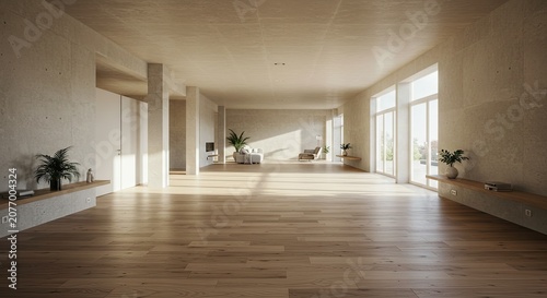 Modern interior with natural light and open space architectural design
