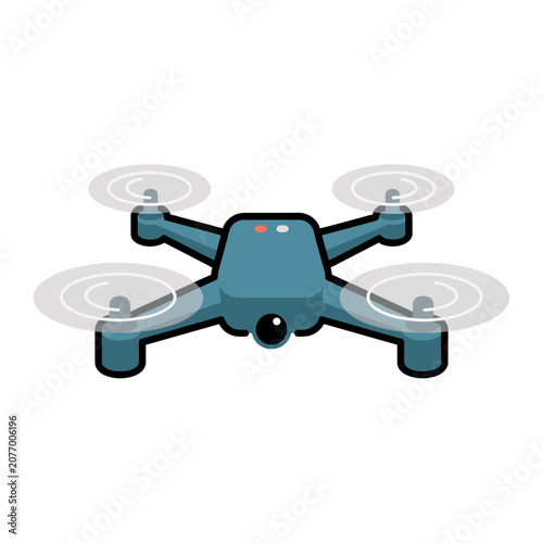 Flat vector illustration of a quadcopter drone with camera