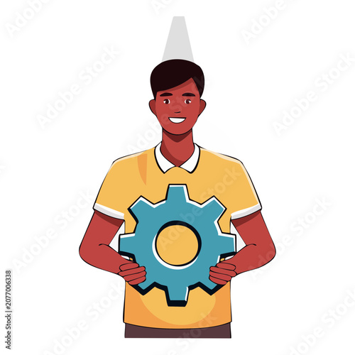 Man holding large gear illustration