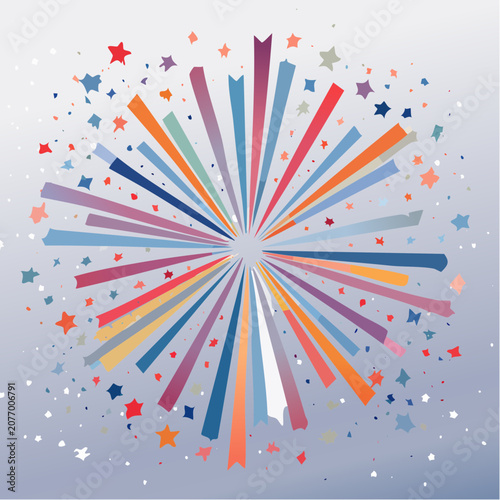 Colorful Fireworks Burst with Stars and Confetti