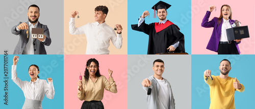 Happy diverse people holdin...