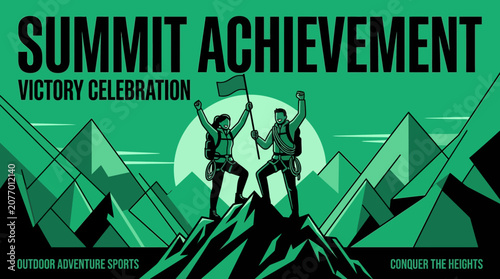 Summit Achievement Victory Celebration Outdoor Adventure Sports Conquer The Heights