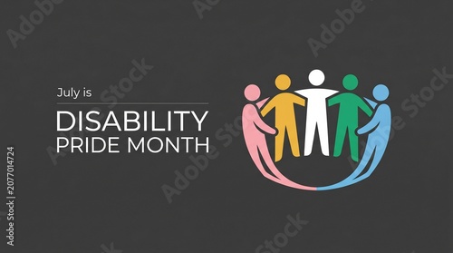 Disability pride month graphic with diverse people icons in a circle