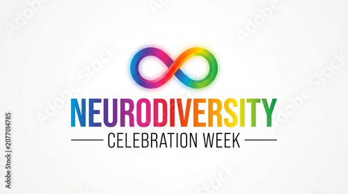 Neurodiversity celebration week logo with rainbow infinity symbol isolated on white background
